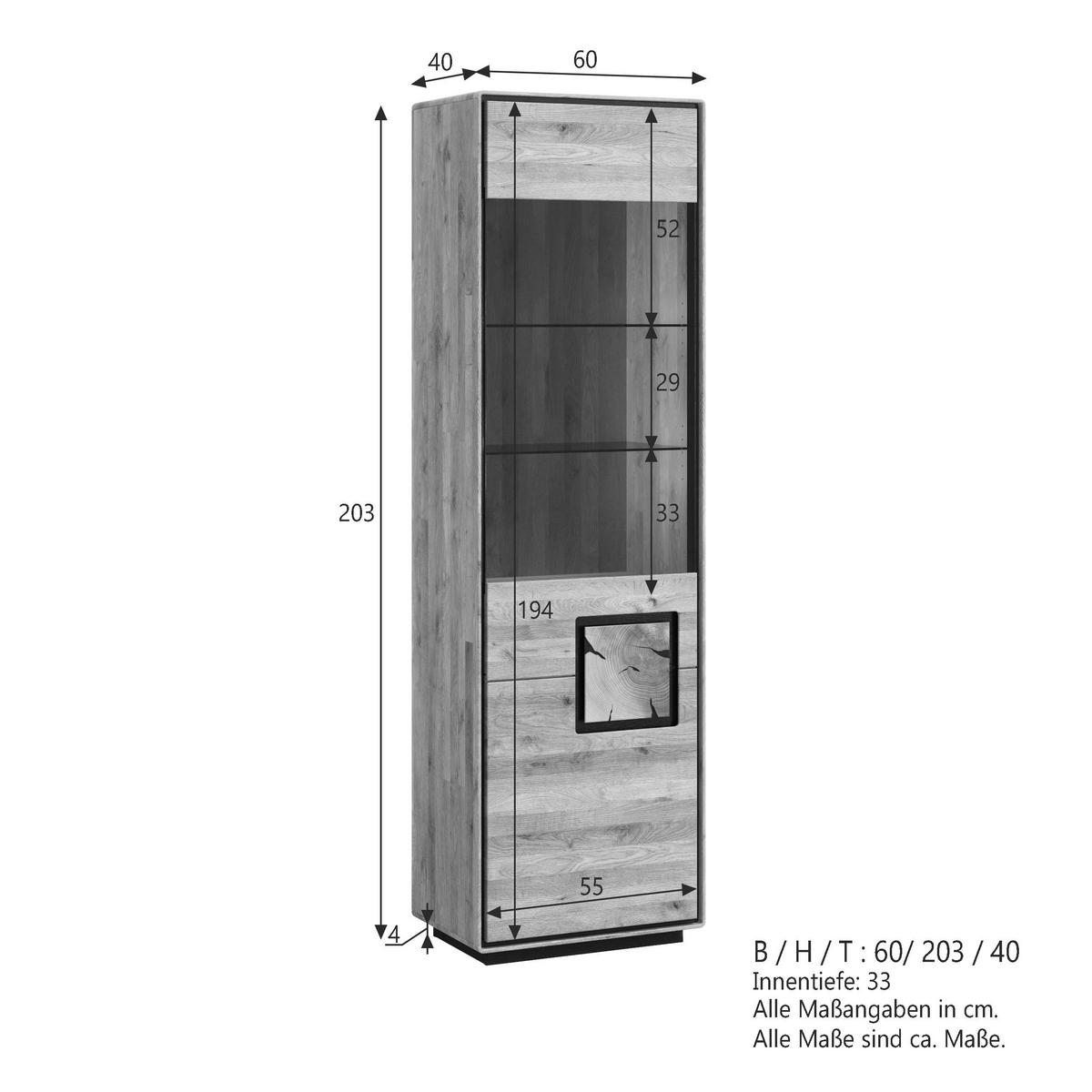 VITRINE  in massiv Wildeiche Schwarz, Wildeiche  - Wildeiche/Schwarz, Basics, Glas/Holz (60/203/40cm) - Livetastic