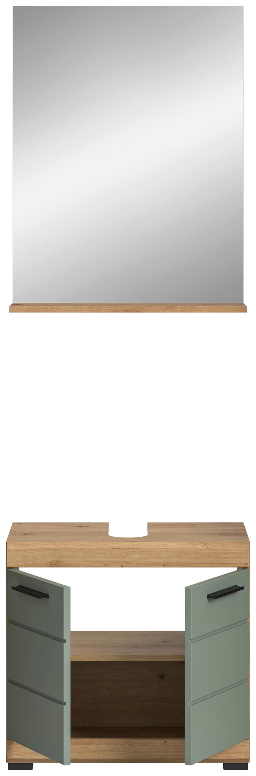 BADEZIMMER 2-teilig  in 60 cm  - Salbeigrün/Eichefarben, MODERN, Glas/Holzwerkstoff (60cm) - MID.YOU