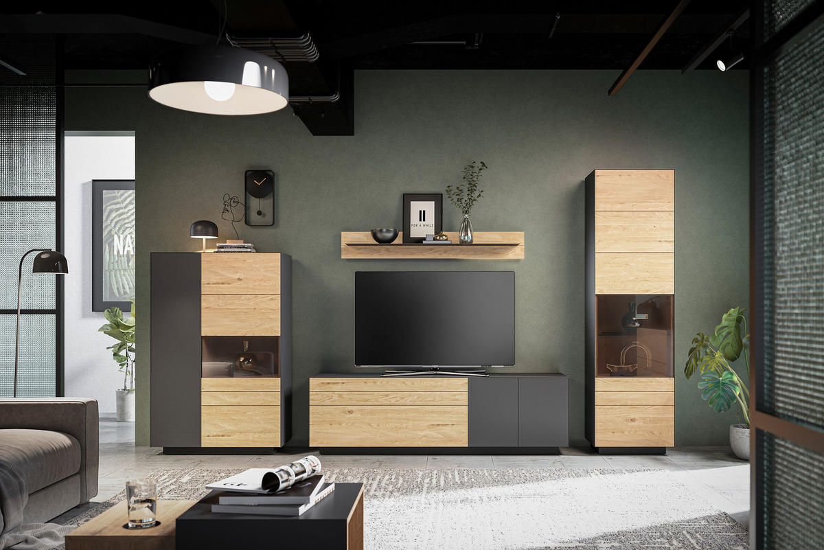 HIGHBOARD Celika Anthrazit, Wildeiche  91/141/40 cm  - Wildeiche/Anthrazit, Natur, Holz/Holzwerkstoff (91/141/40cm) - Dieter Knoll