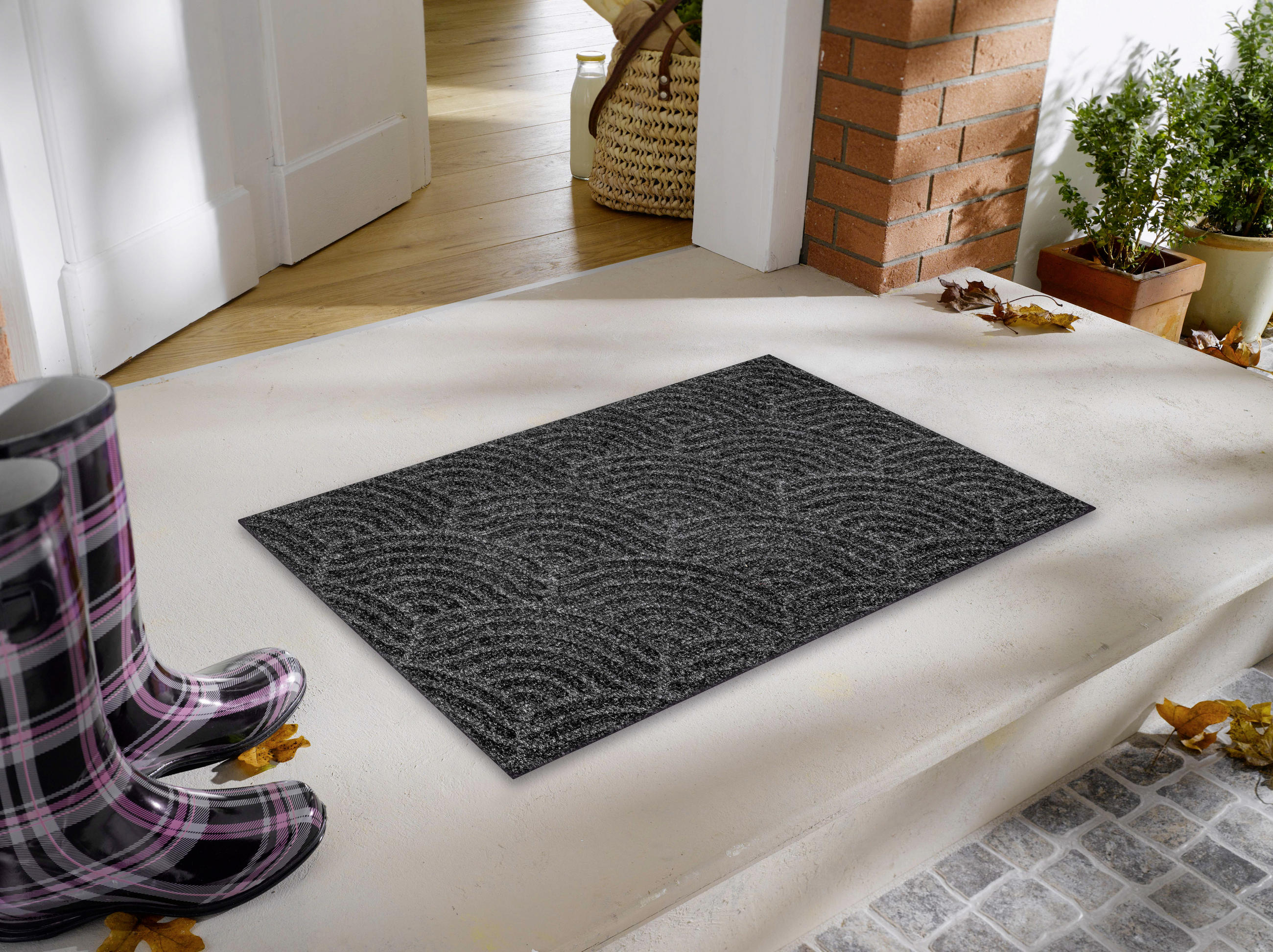 FUßMATTE 60/90 cm Dune Waves dark grey  - Dunkelgrau, KONVENTIONELL, Kunststoff/Textil (60/90cm) - wash+dry