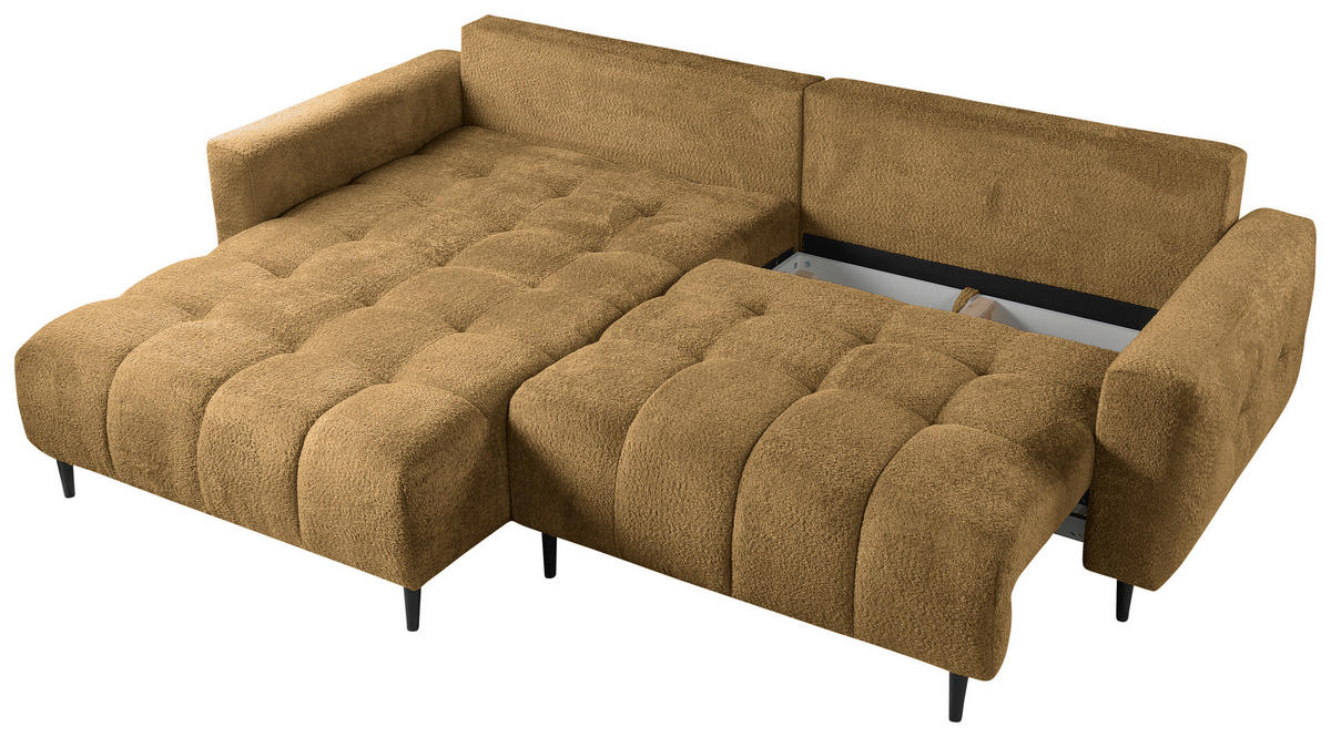 ECKSOFA in Chenille Honig  - Schwarz/Honig, Konventionell, Holz/Textil (180/266cm) - MID.YOU