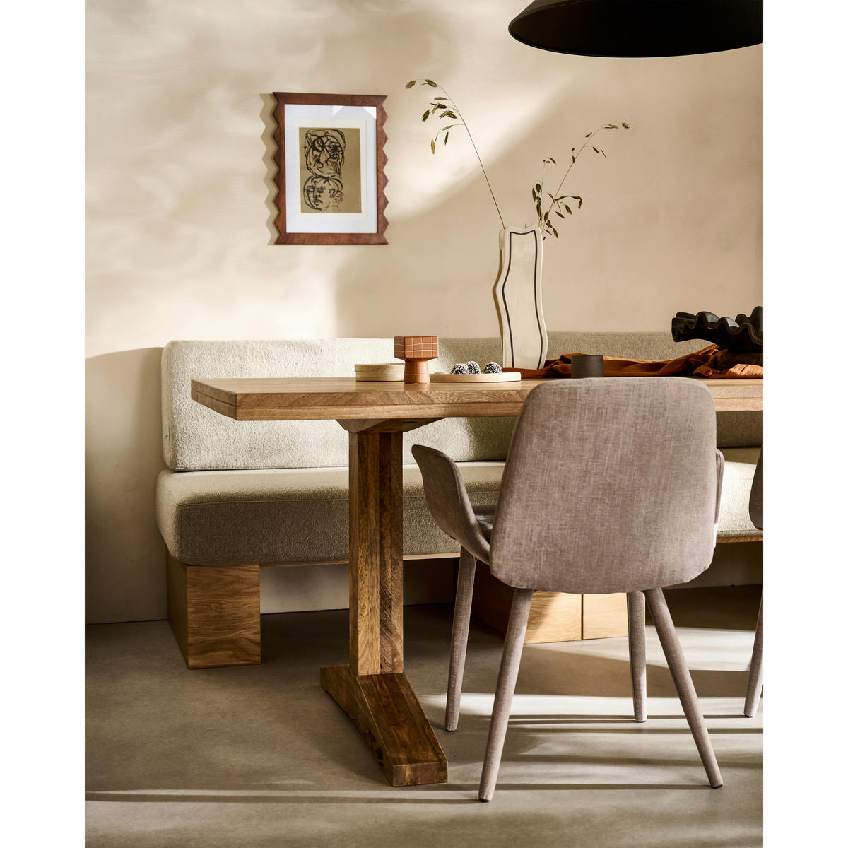 SITZBANK 110/84/67 cm Bouclé Eichefarben, Beige Eiche massiv  - Eichefarben/Beige, MODERN, Holz/Textil (110/84/67cm) - Livetastic