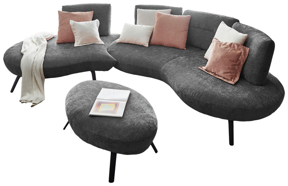BIGSOFA Flachgewebe Anthrazit  - Anthrazit/Schwarz, Design, Textil/Metall (456/93/138cm) - Moderano