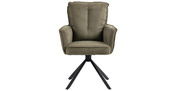 ARMLEHNSTUHL  Stoffauswahl, Sitzfläche 180° drehbar Cord  - Schwarz/Olivgrün, Design, Textil/Metall (62/95/67cm) - Novel