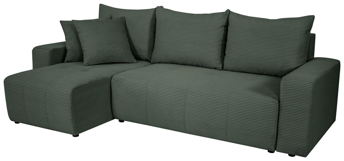 ECKSOFA in Cord Waldgrün  - Waldgrün/Schwarz, Design, Kunststoff/Textil (248/146cm) - MID.YOU