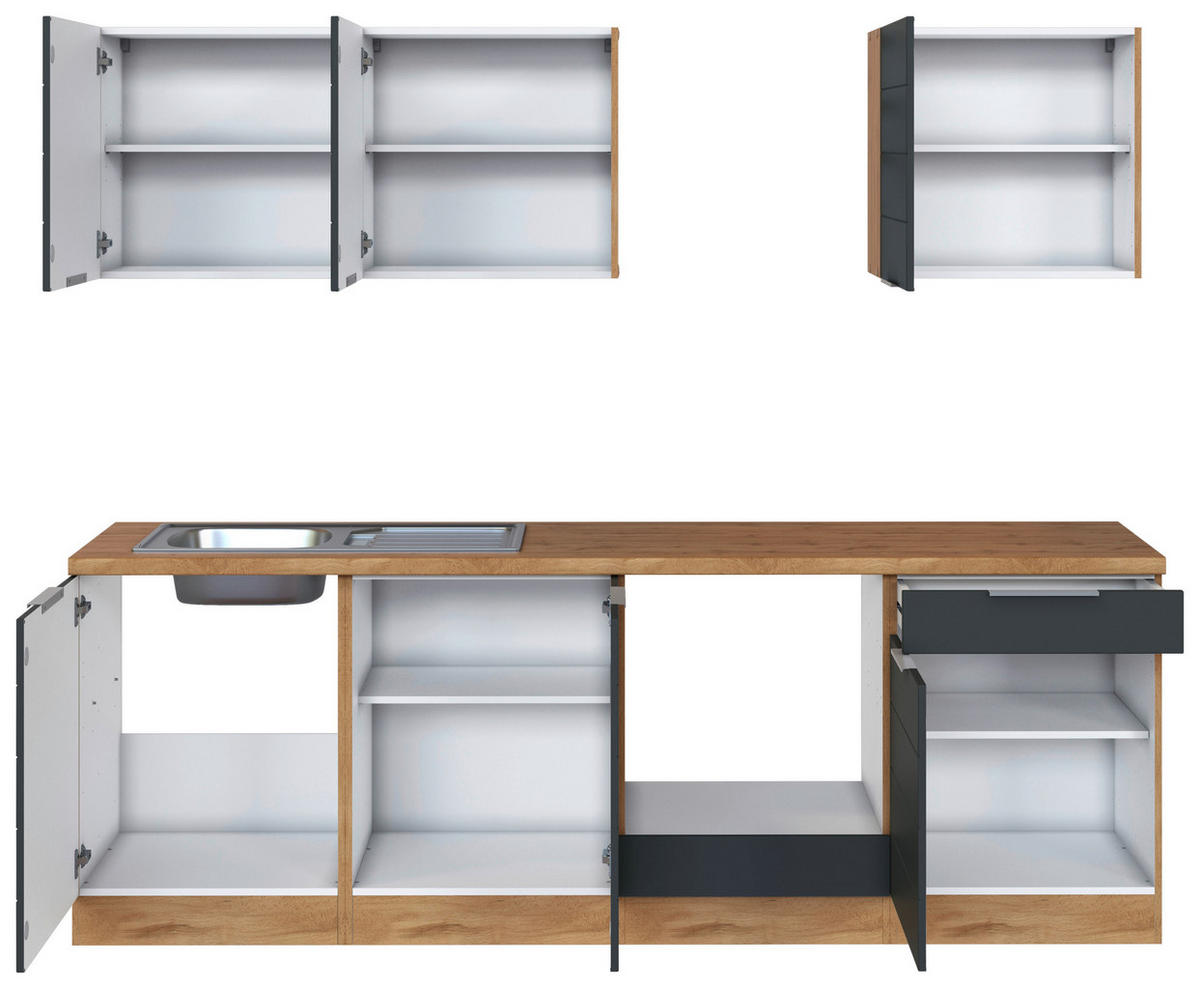 KÜCHENLEERBLOCK 240 cm   in Grau, Eiche Wotan  - Eiche Wotan/Grau, Design, Holzwerkstoff/Metall (240cm) - Held