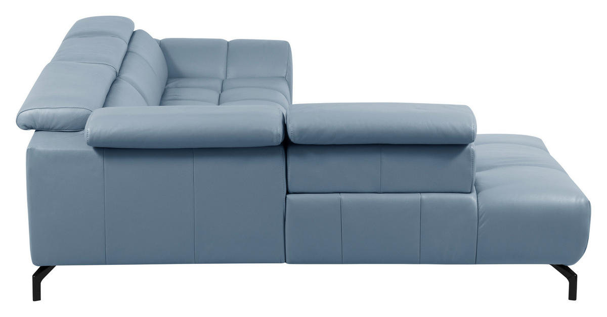 ECKSOFA AERO Graublau Echtleder Kopfteilverstellung, Rücken echt  - Graublau/Schwarz, MODERN, Leder/Metall (294/224cm) - Celina Home