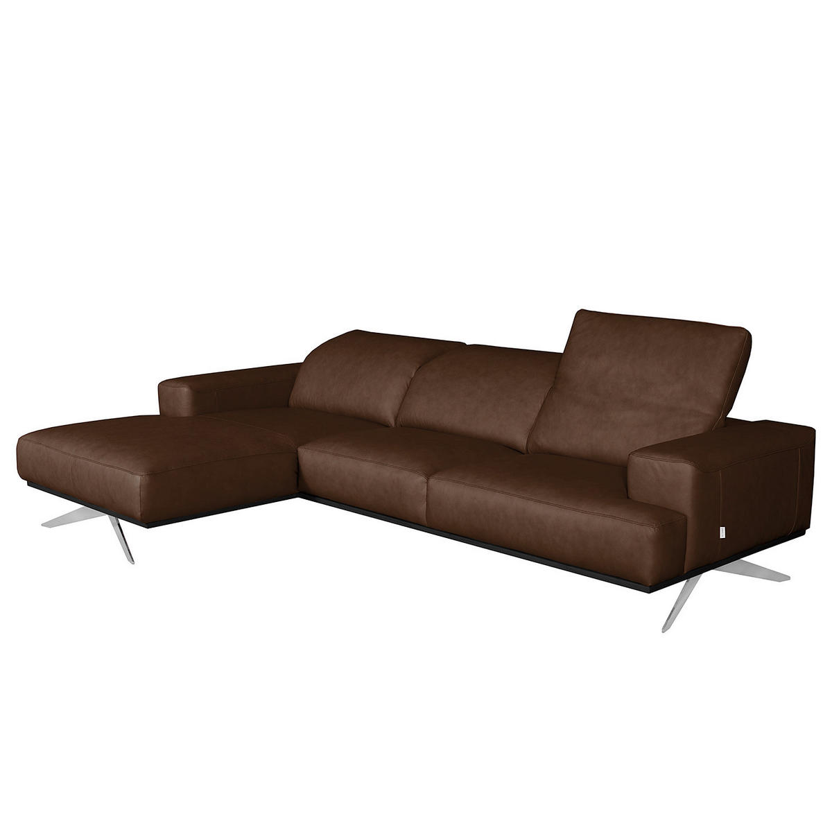 ECKSOFA  in Echtleder Dunkelbraun  187/295 cm  - Chromfarben/Dunkelbraun, Design, Leder/Metall (187/295cm) - Livetastic