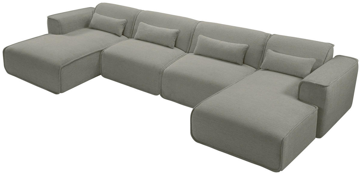 WOHNLANDSCHAFT LOMOCO MATEO Hellgrau Flachgewebe  - Hellgrau/Schwarz, Design, Kunststoff/Textil (165/386/165cm) - Lomoco
