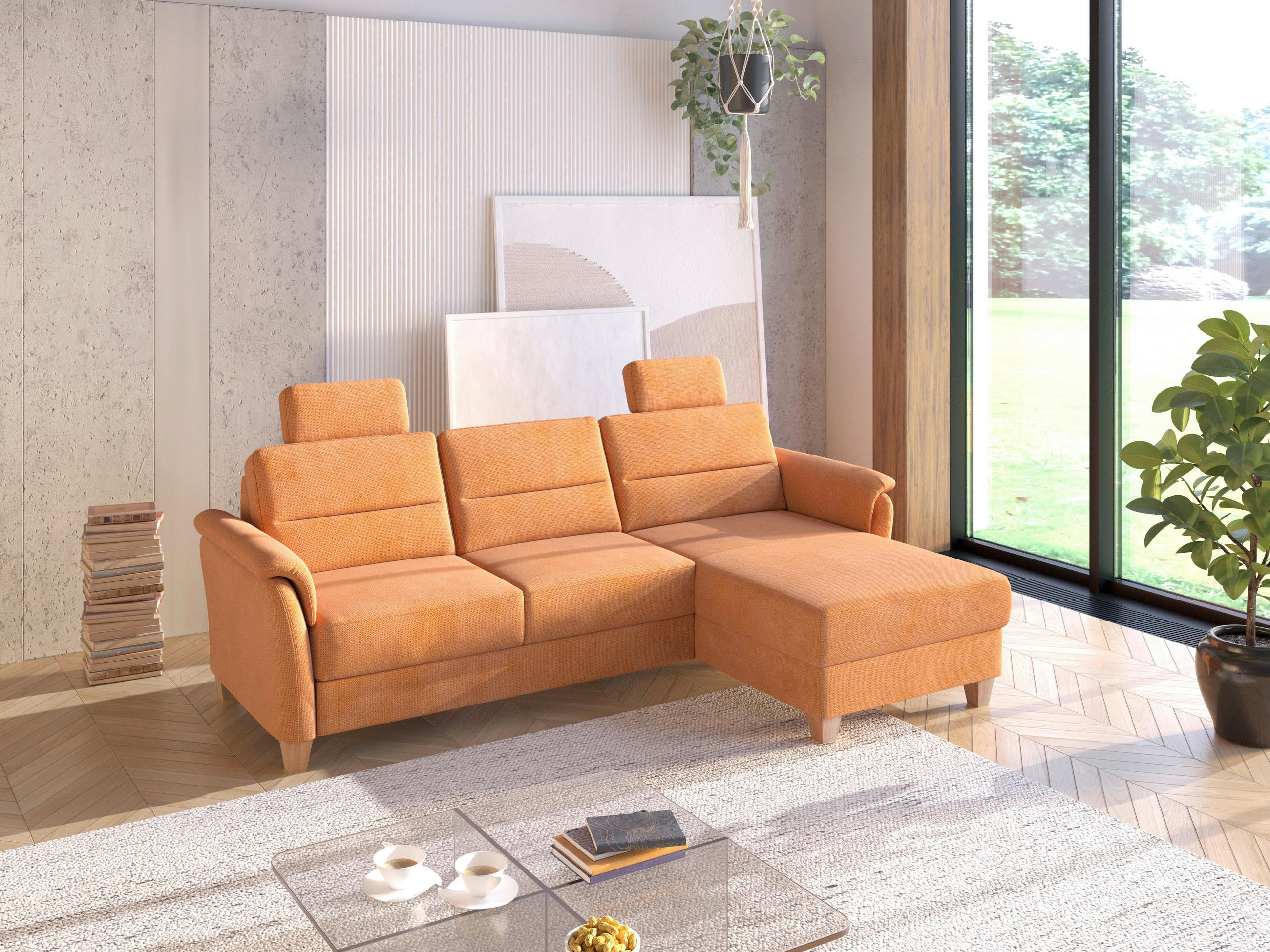 ECKSOFA in Flachgewebe Terracotta  244/163 cm  - Eichefarben/Terracotta, KONVENTIONELL, Holz/Textil (244/163cm) - Sit & More
