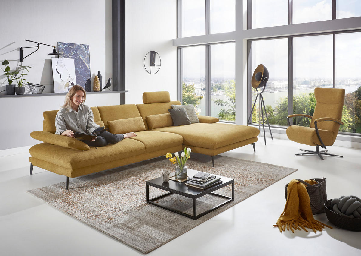 ECKSOFA in Chenille Currygelb  - Currygelb/Schwarz, Design, Textil/Metall (310/180cm) - Dieter Knoll