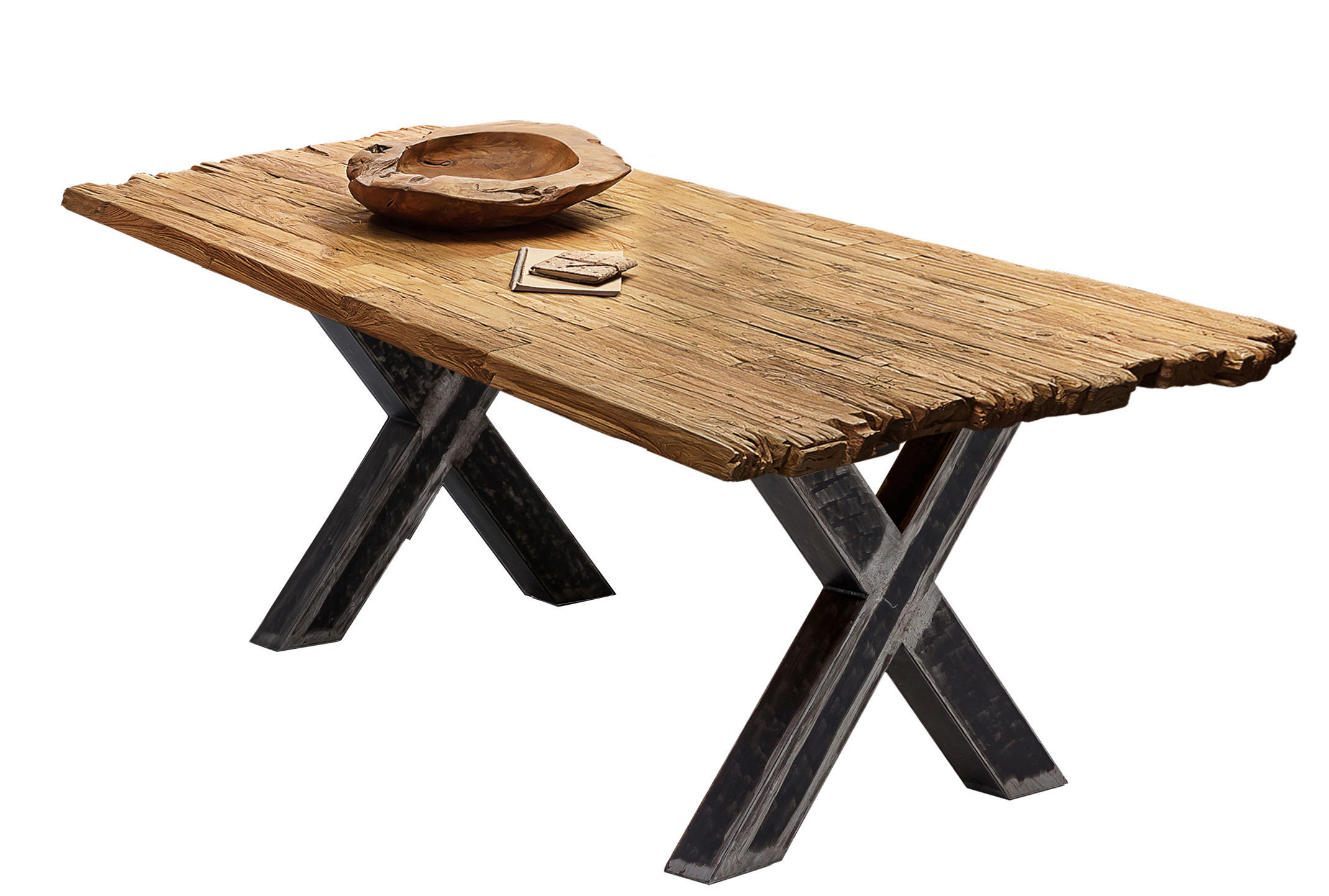 ESSTISCH 200/100/78 cm Echtholz  Holz, Metall rechteckig Naturfarben, Schwarz  - Schwarz/Naturfarben, MODERN, Holz/Metall (200/100/78cm) - MID.YOU