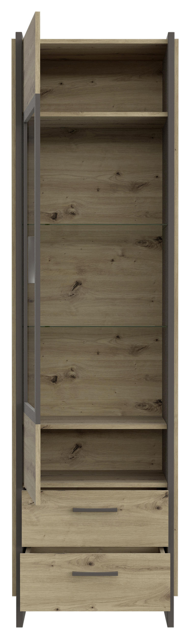 VITRINA, siva, barve hrasta - siva/barve hrasta, Moderno, umetna masa/steklo (57,4/204,5/41,3cm) - Hom`in