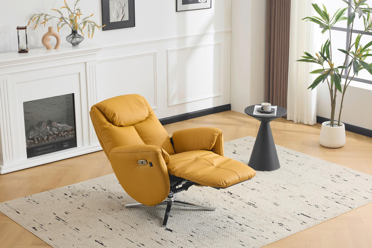 MASSAGESESSEL Echtleder Lederlook Gelb    - Chromfarben/Gelb, Design, Leder/Textil (79/110/85cm) - Livetastic