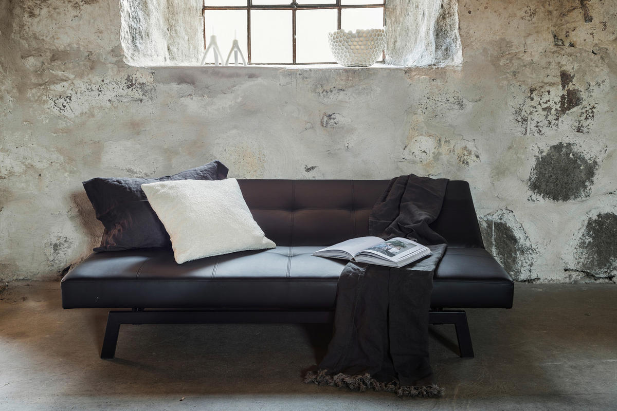 SCHLAFSOFA in Lederlook Schwarz  - Schwarz, Design, Textil/Metall (180/80/55cm) - Livetastic