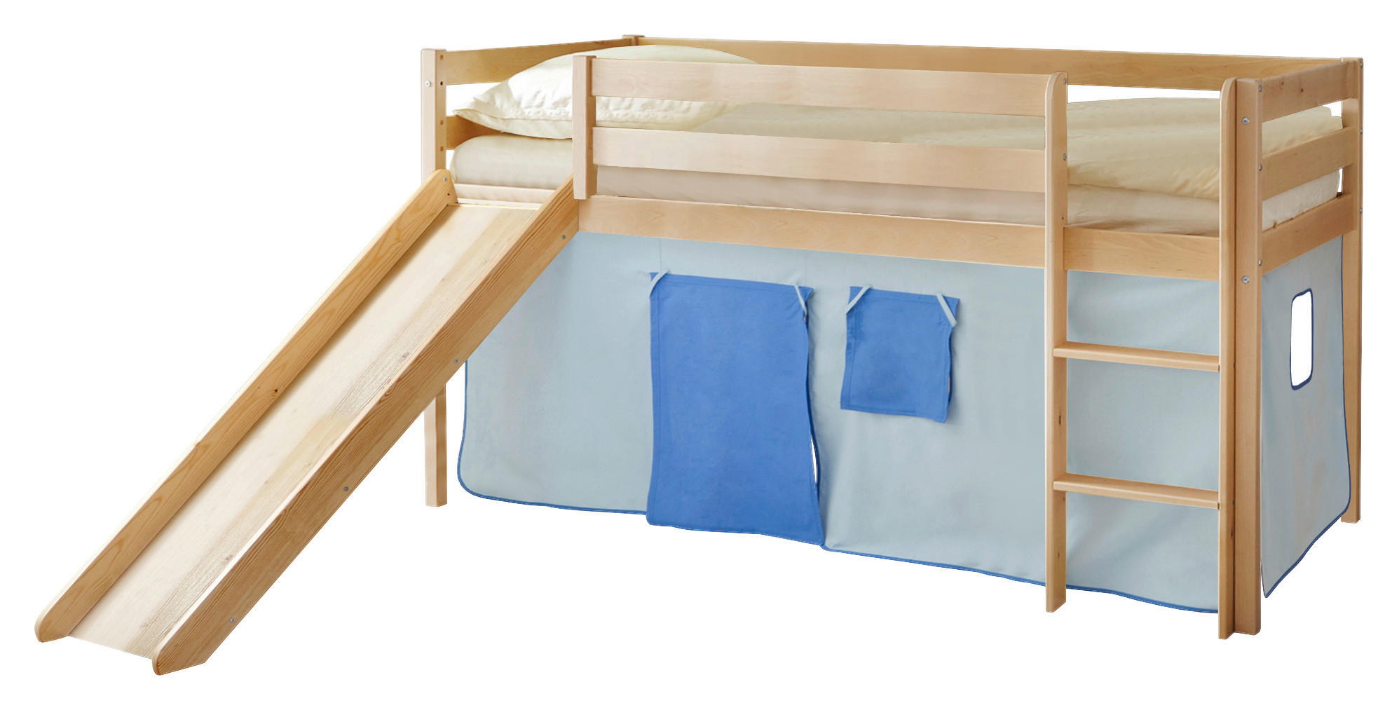 SPIELBETT Kiefer massiv 90/200 cm Kieferfarben, Hellblau, Dunkelblau  - Dunkelblau/Kieferfarben, Natur, Holz (90/200cm) - MID.YOU