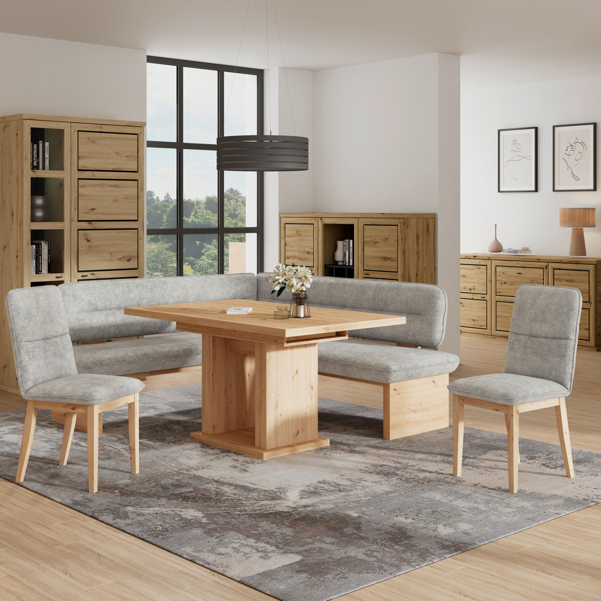 ECKBANK 170/232 cm Webstoff Hellgrau Eiche Sperrholz   - Eichefarben/Hellgrau, KONVENTIONELL, Holz/Textil (170/232cm) - James Wood
