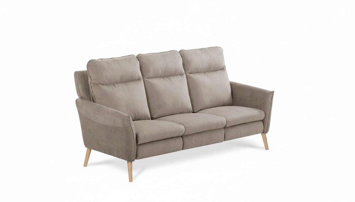 3-SITZER-SOFA  in Mikrofaser Taupe Skandinavisch, Modern  - Taupe/Buchefarben, Design, Holz/Textil (202/110/92cm) - Livetastic