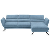 ECKSOFA Valdera in Velours Hellblau  283/153 cm  - Schwarz/Hellblau, Design, Textil/Metall (283/153cm) - Valdera