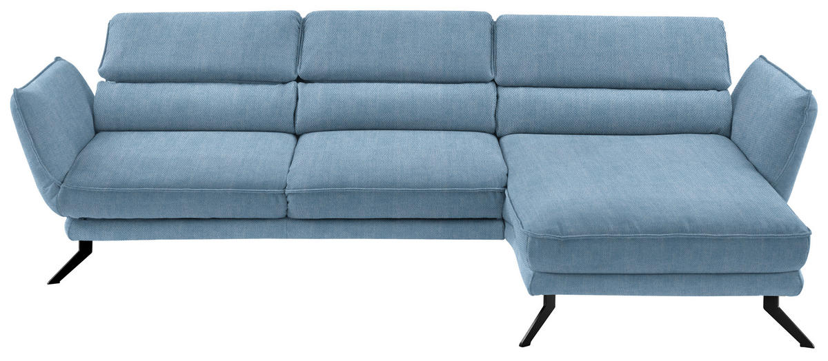 ECKSOFA Valdera in Velours Hellblau  283/153 cm  - Schwarz/Hellblau, Design, Textil/Metall (283/153cm) - Valdera
