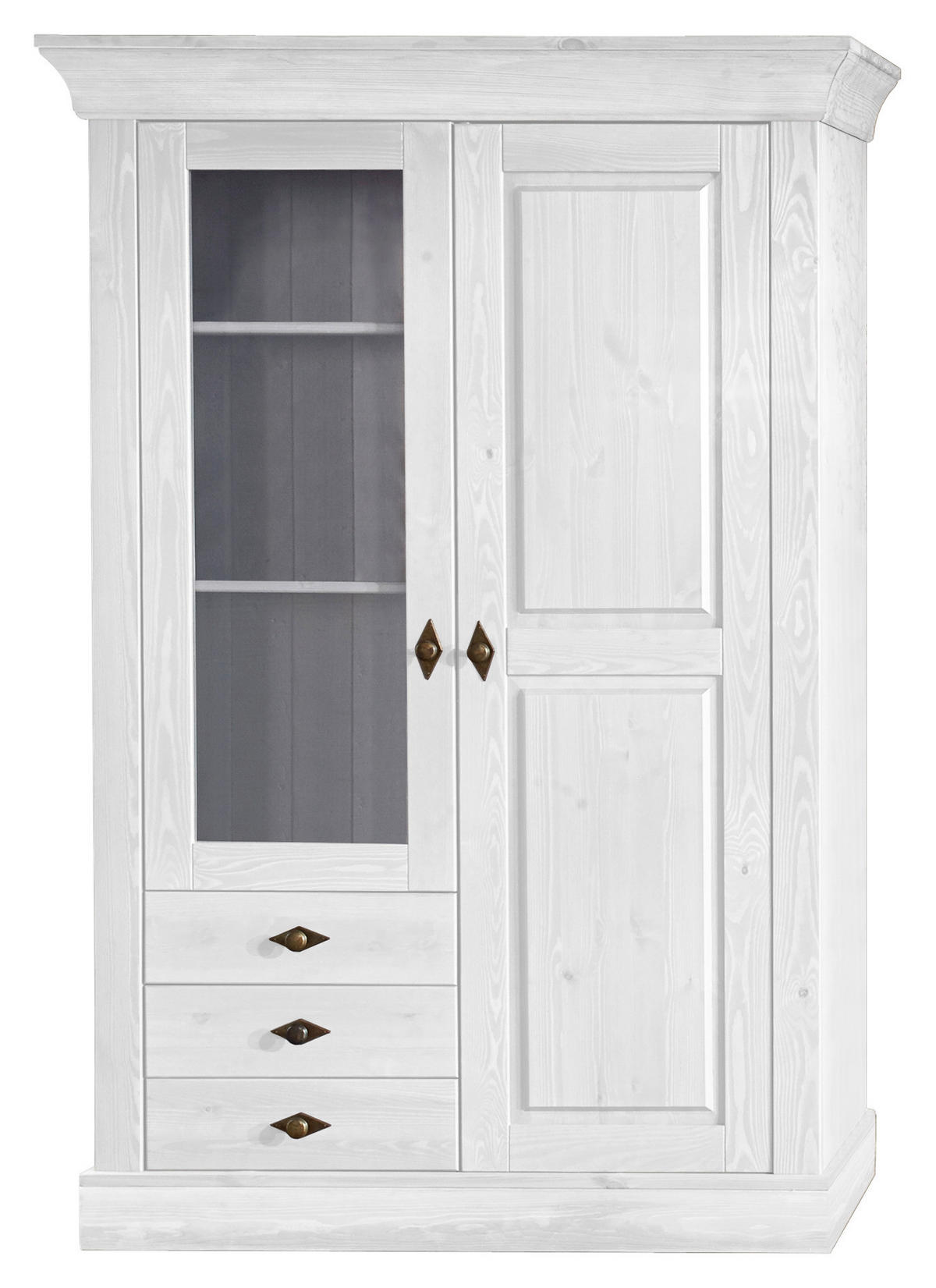 VITRINE in massiv Kiefer Weiß  - Weiß/Kupferfarben, ROMANTIK / LANDHAUS, Glas/Holz (108/163/45cm) - Boxxx