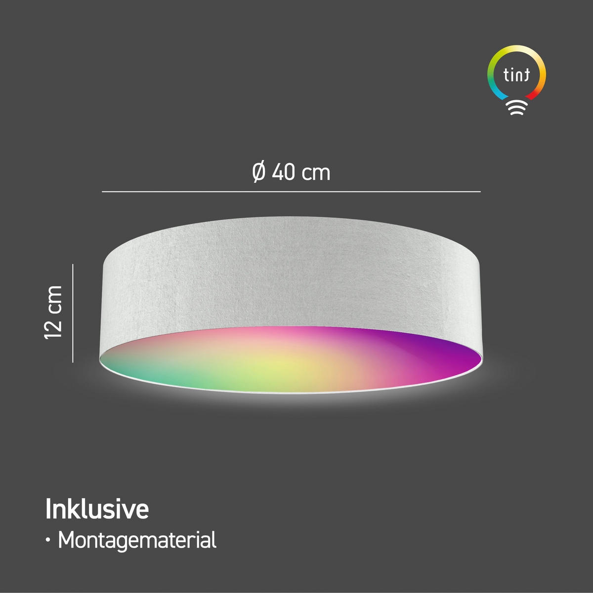 LED-DECKENLEUCHTE   40 cm  - Grau, Design, Textil (40cm) - Tint