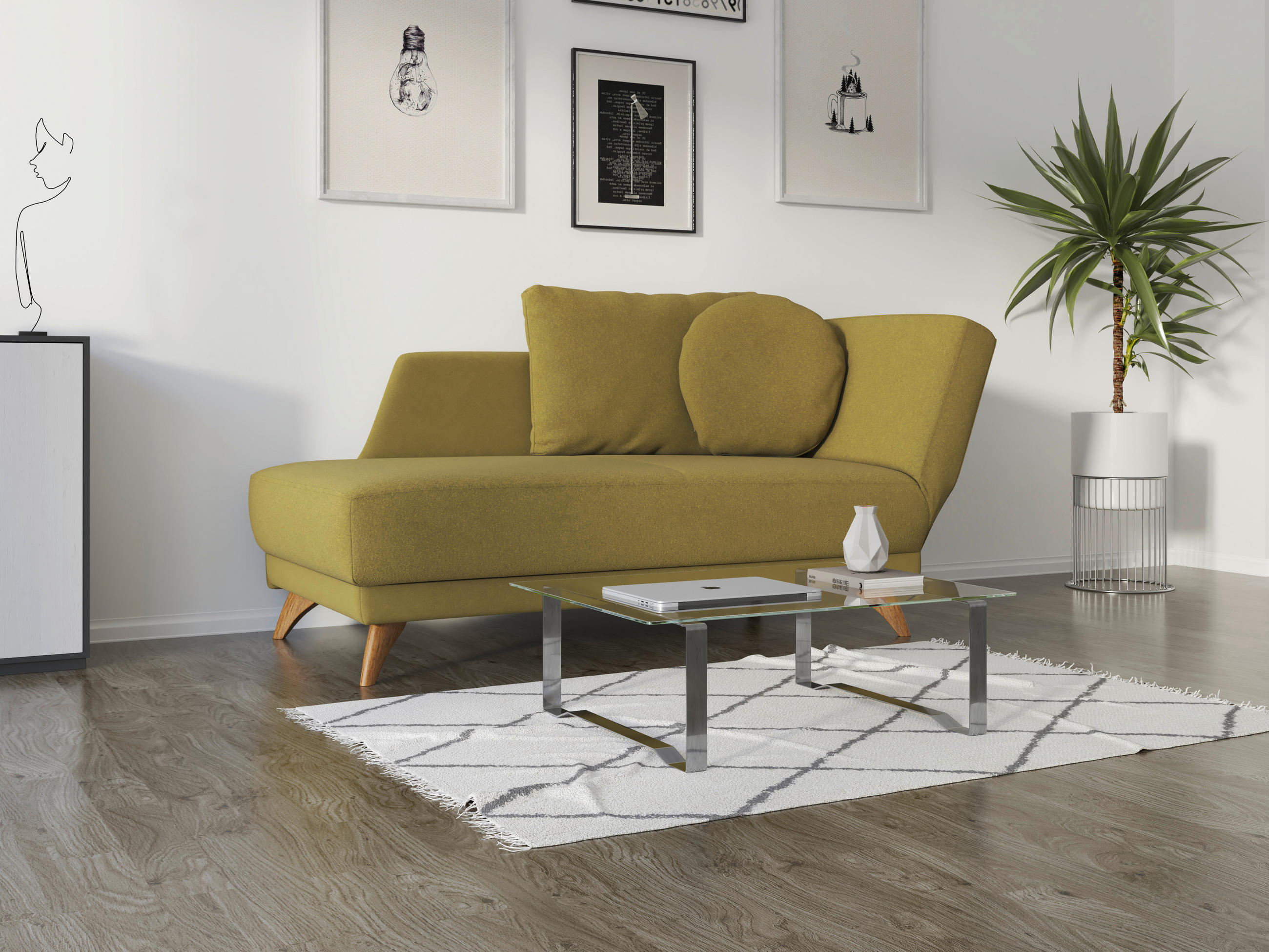 RÉCAMIERE in Flachgewebe Grün  - Eichefarben/Grün, Modern, Holz/Textil (205/74-87/94cm) - Bali