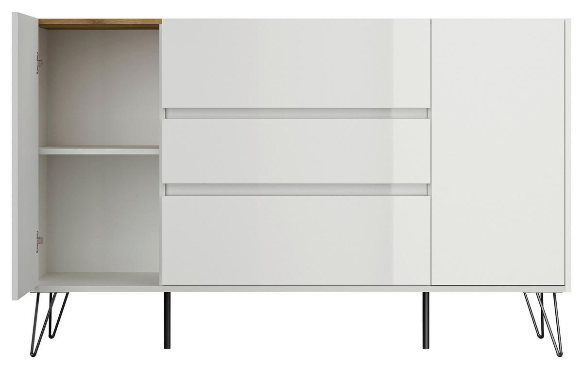 SIDEBOARD Posseik Industrial 155/93,6/42 cm 3 Schublade(n)  - Weiß Hochglanz/Eichefarben, Design, Holzwerkstoff/Metall (155/93,6/42cm) - P & B