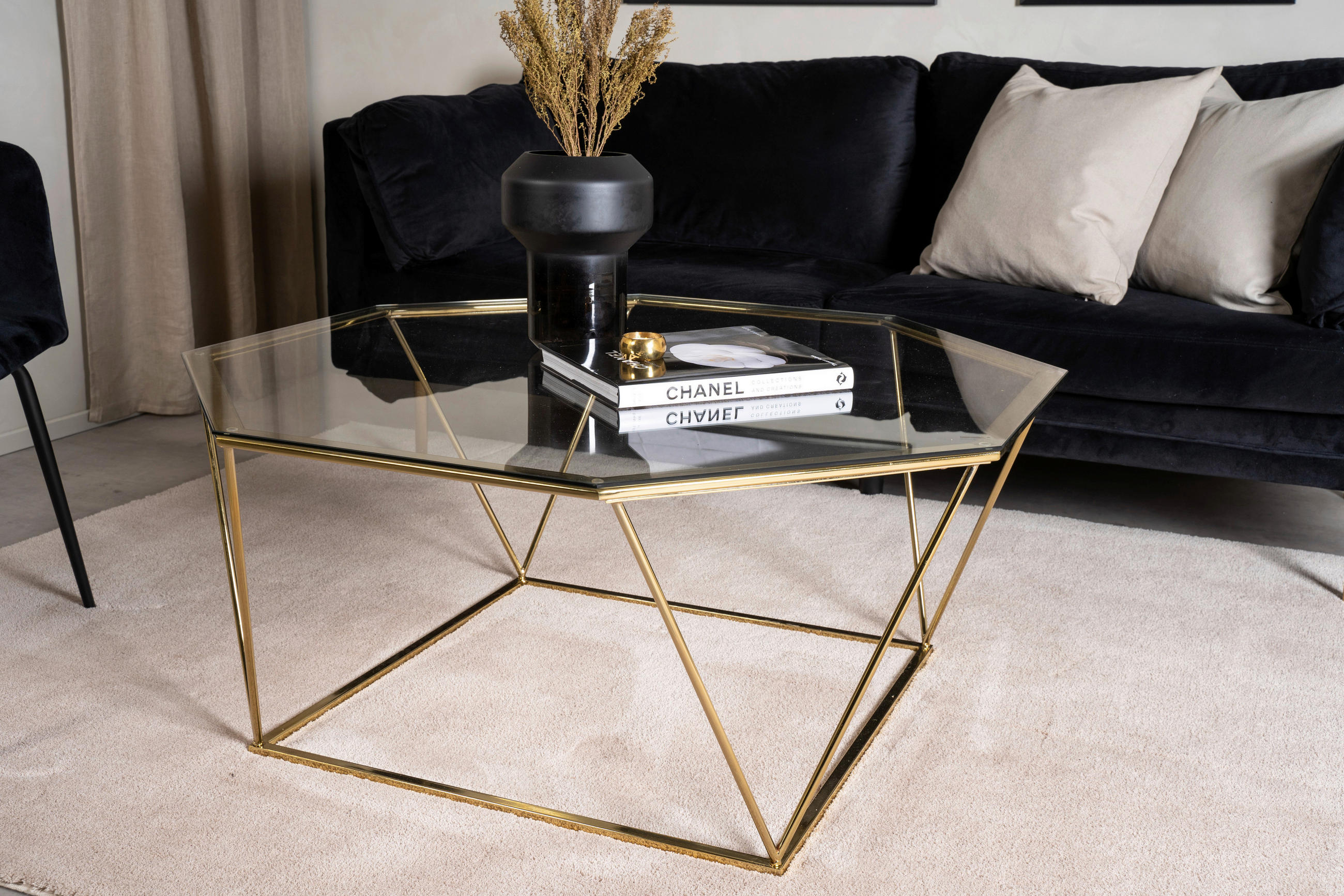 SOFFBORD i metall, glas 100/100/45 cm  - klar/guldfärgad, Design, metall/glas (100/100/45cm) - Livetastic