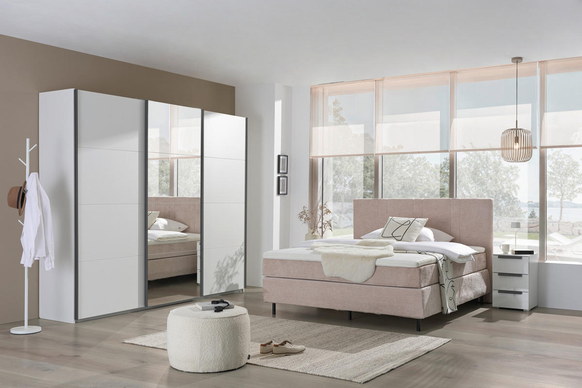 BOXSPRINGBETT 180/200 cm  in Beige  - Beige/Schwarz, Design, Textil/Metall (180/200cm) - Welnova