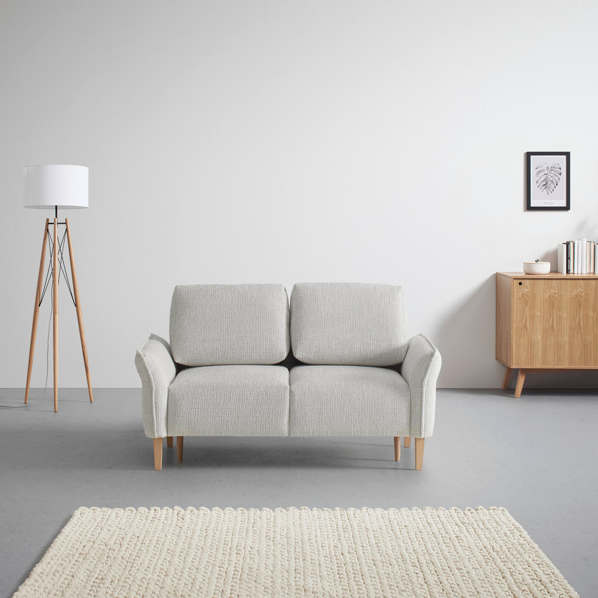 2-SITZER-SOFA in Webstoff Creme  - Eichefarben/Creme, Modern, Holz/Textil (150/85/92cm) - MID.YOU