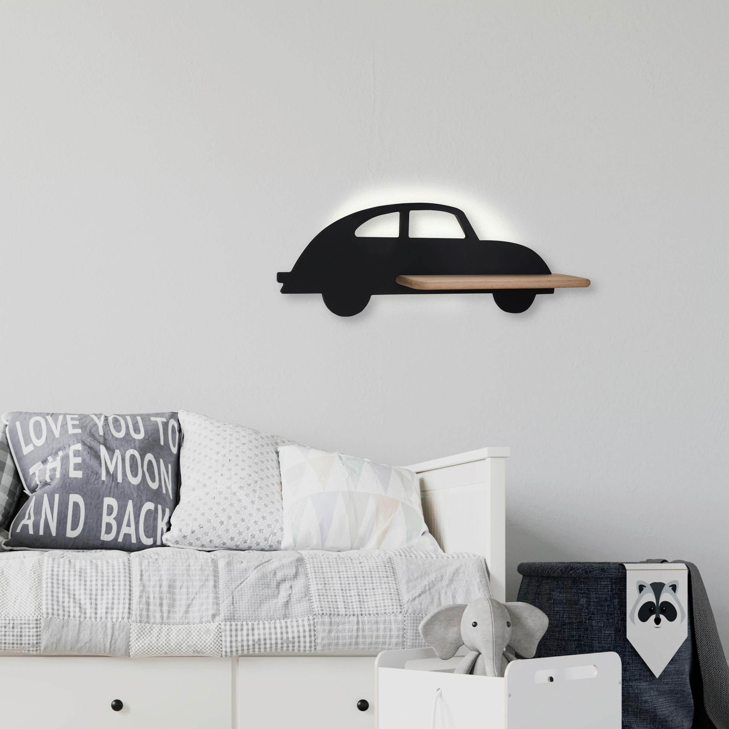 VÄGGLAMPA FÖR BARN Car 43/12/15 cm   - svart, Basics, metall/trämaterial (43/12/15cm)