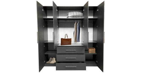 KLEIDERSCHRANK 196/219/59 cm 4-türig Anthrazit, Anthrazit Hochglanz - Anthrazit/Anthrazit Hochglanz, KONVENTIONELL, Holzwerkstoff/Metall (196/219/59cm) - Carryhome