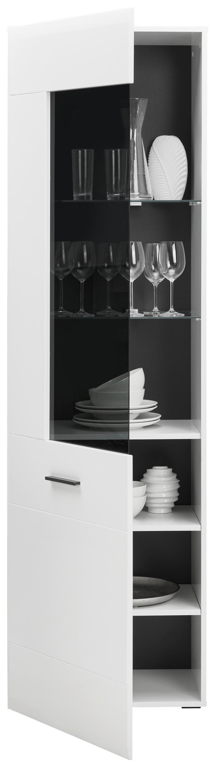 VITRINĂ  in alb, antracit  - alb/antracit, Modern, plastic/sticlă (60/206/41cm) - Hom`in
