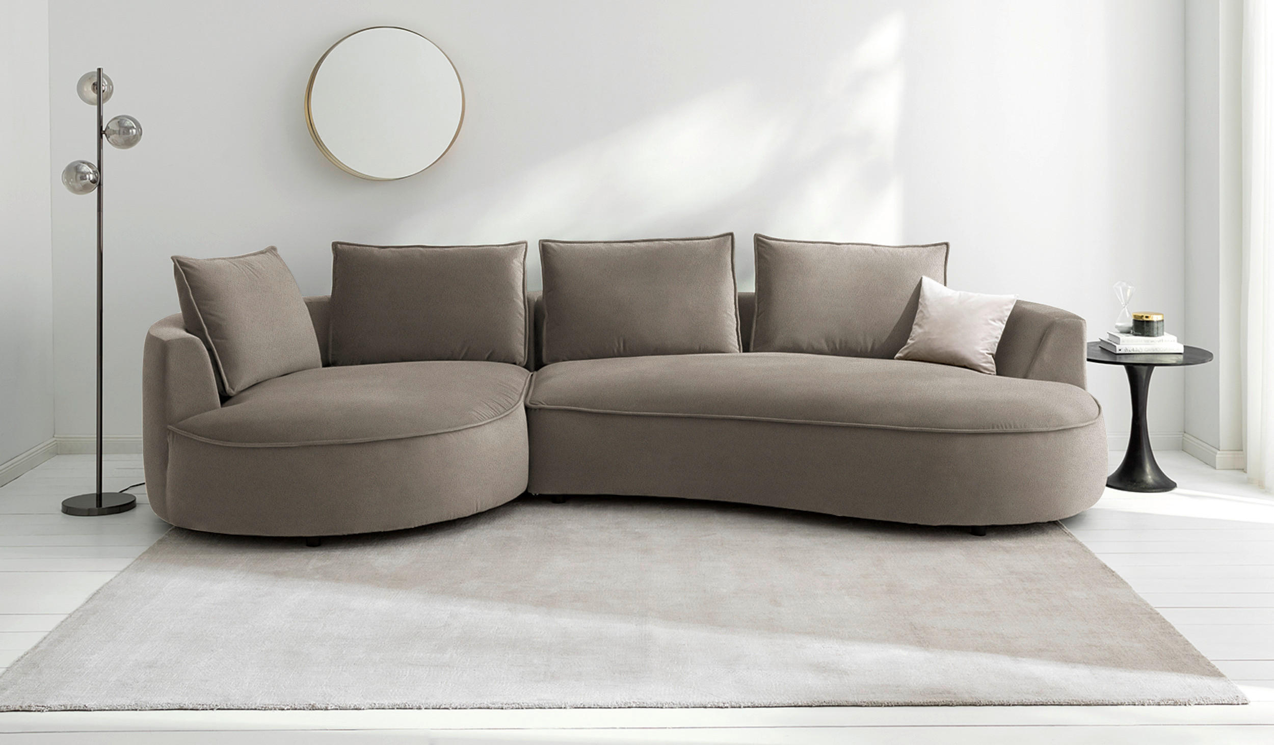BIGSOFA Samt Graubraun  - Graubraun/Schwarz, Design, Kunststoff/Textil (154/82/322cm) - home24