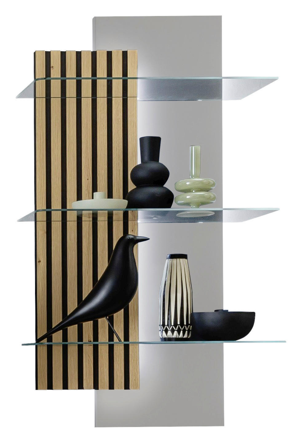 WANDREGAL  60/108/28 cm  - Wildeiche/Greige, Design, Glas/Holz (60/108/28cm) - Moderano