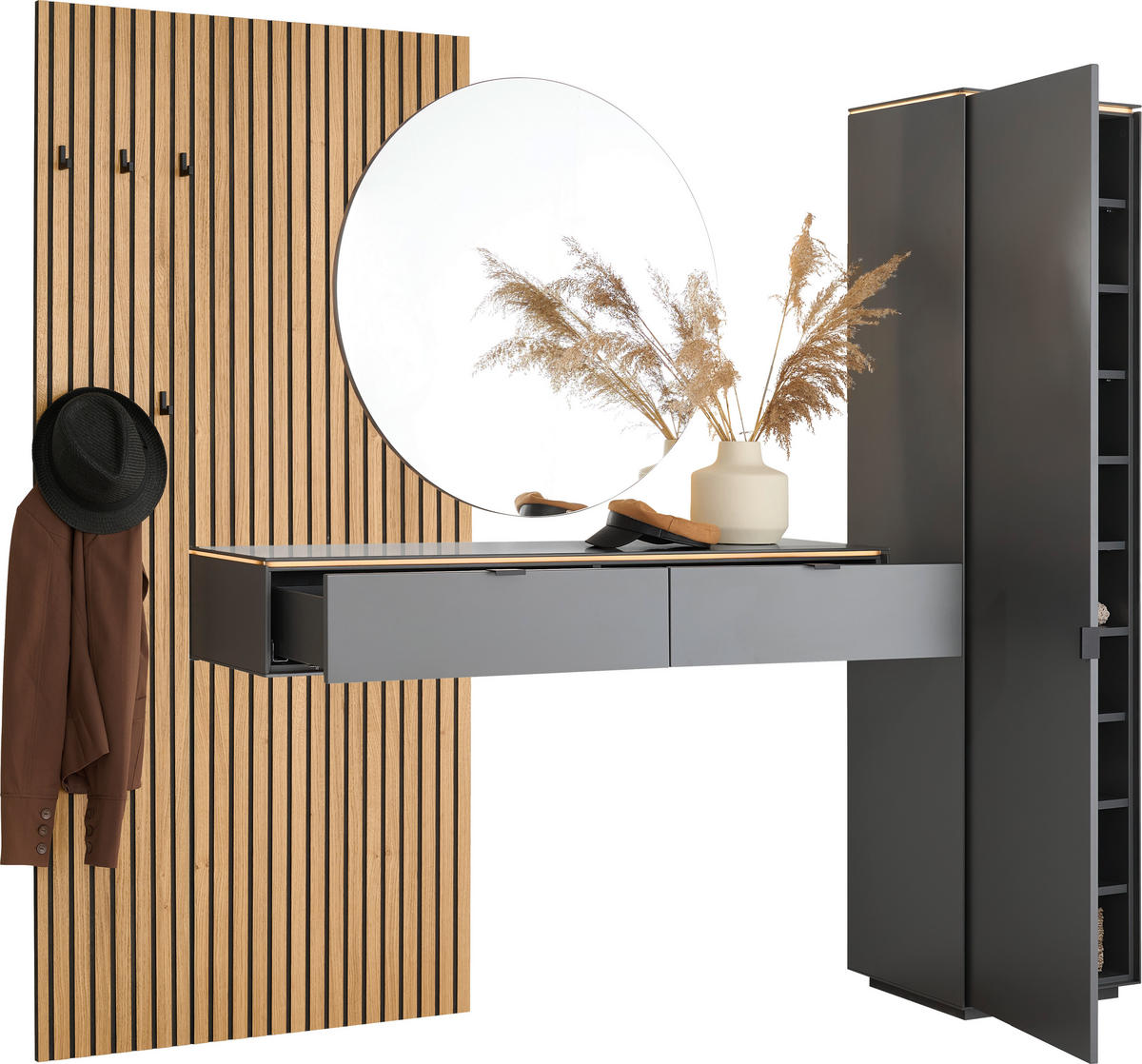 GARDEROBE  in 270,5/200/40 cm  - Anthrazit/Naturfarben, Design, Glas/Holz (270,5/200/40cm) - Dieter Knoll