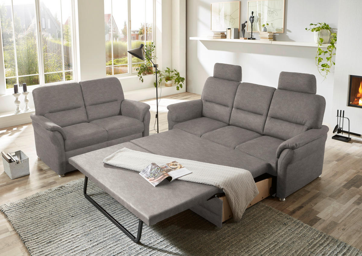 SITZGARNITUR Mikrofaser Hellgrau  - Hellgrau/Alufarben, KONVENTIONELL, Textil/Metall (192/96/89cm) - Beldomo Comfort