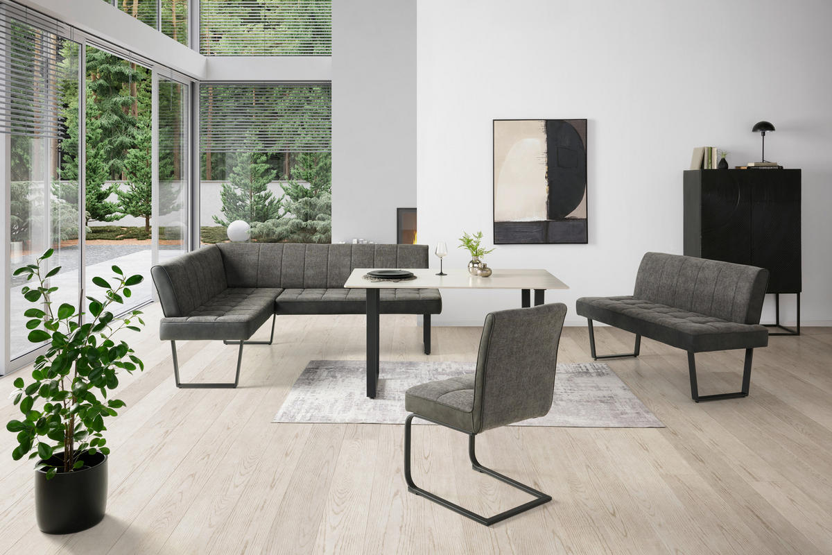 SITZBANK 140/86/70 cm Mikrofaser, Leinenoptik Grau, Schwarz  - Schwarz/Grau, KONVENTIONELL, Textil/Metall (140/86/70cm) - MID.YOU