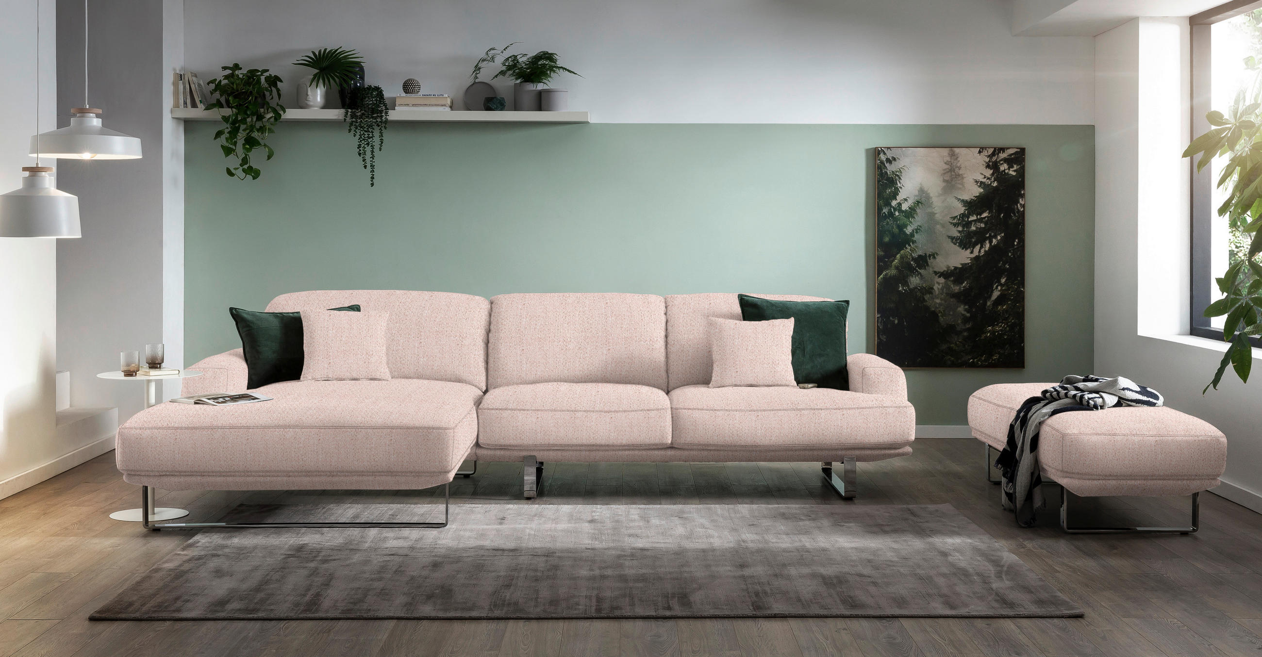ECKSOFA Lesina Rosa Webstoff  - Rosa, Design, Textil/Metall (184/304cm) - Dieter Knoll