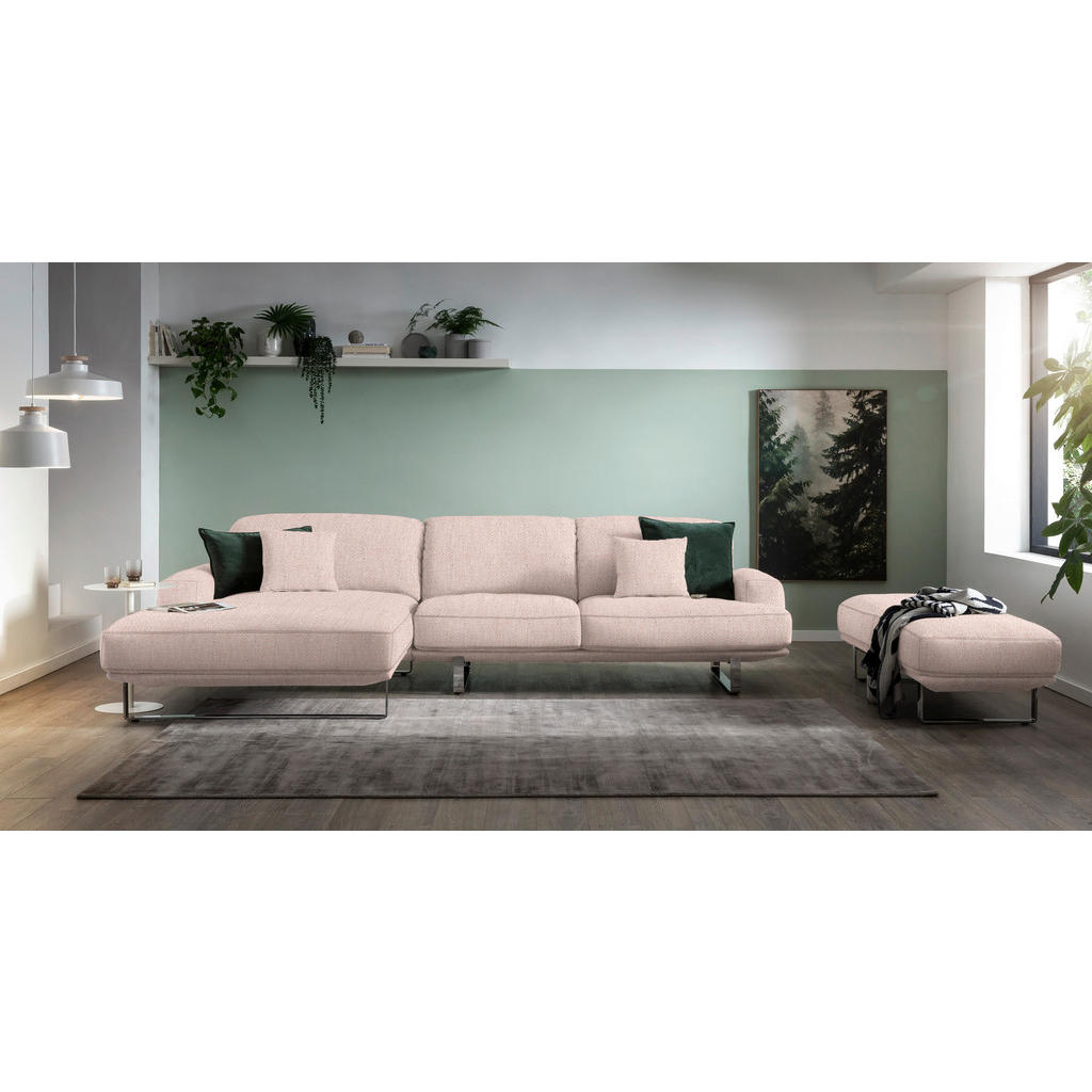 Thumbnail - Dieter Knoll Ecksofa Lesina, Rosa, Textil, 3-Sitzer, Ottomane links, L-Form, 304x184 cm, Goldenes M, Typenauswahl, Fußau...