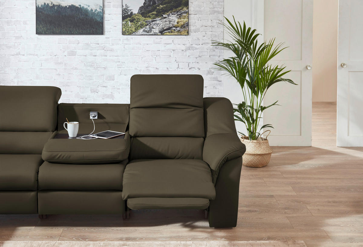 ECKSOFA  in Echtleder Olivgrün  260/324 cm  - Schwarz/Olivgrün, KONVENTIONELL, Leder/Kunststoff (260/324cm) - Cantus