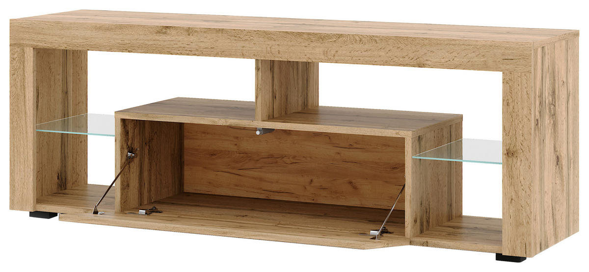 LOWBOARD EVEREST  in 140/50,5/35 cm  - Eiche Wotan/Schwarz, Design, Glas/Holzwerkstoff (140/50,5/35cm) - Livetastic