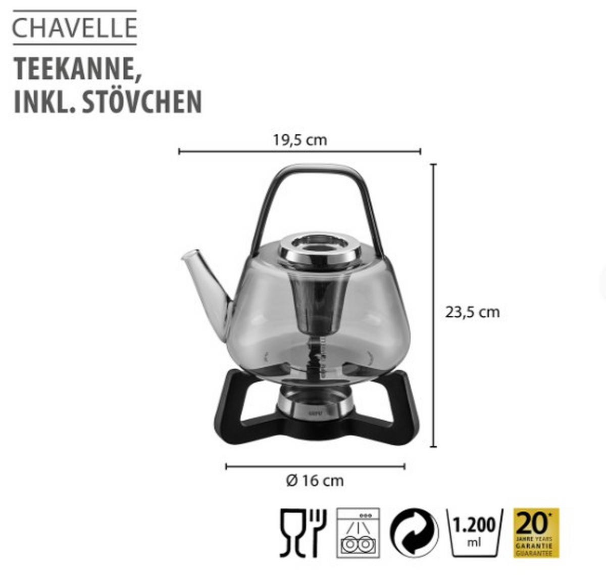 TEEKANNENSET CHAVELLE  - Silberfarben/Grau, KONVENTIONELL, Glas/Kunststoff (19,5/17/23,5cm) - Gefu