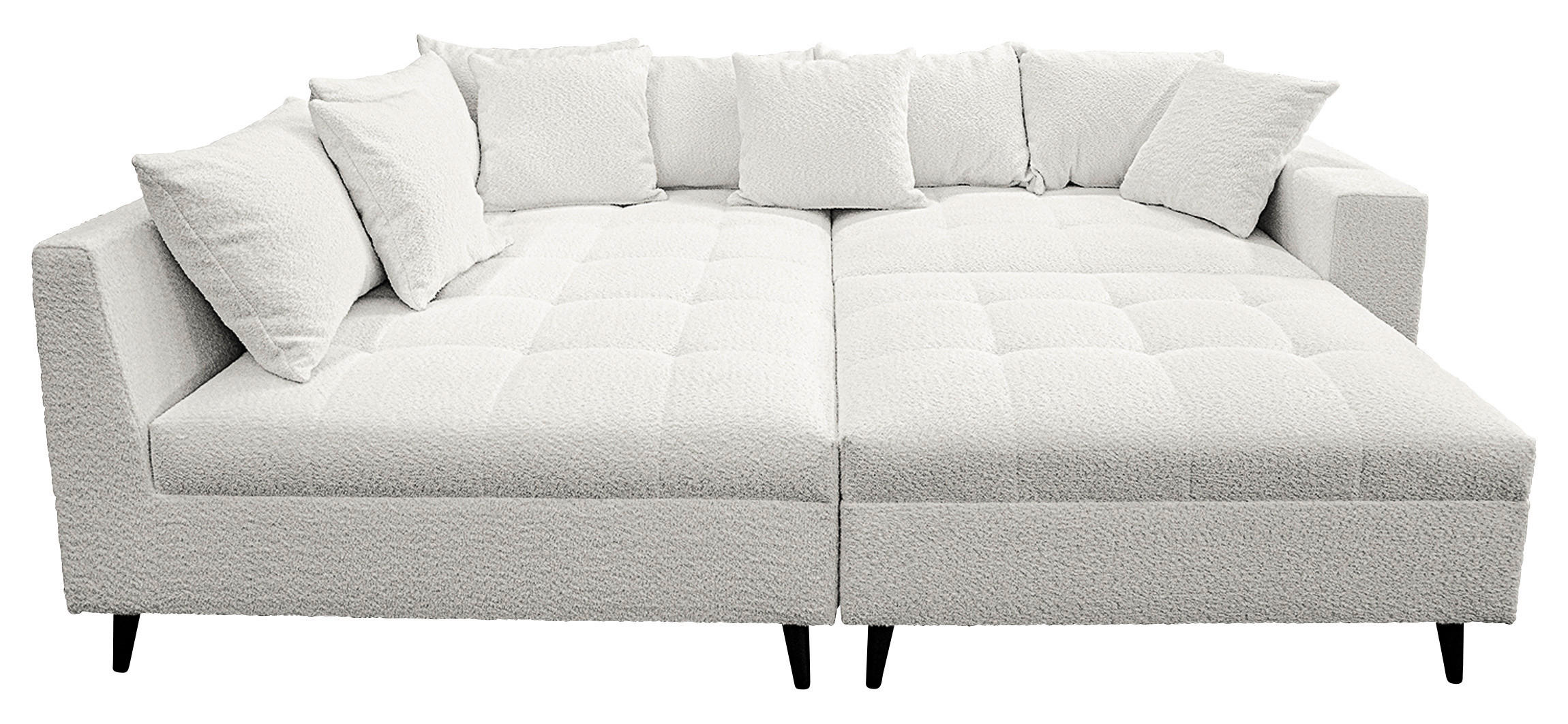Ecksofa inkl. Hocker Hellgrau Bouclé  - Hellgrau/Schwarz, Design, Holz/Textil (174/247cm) - MID.YOU
