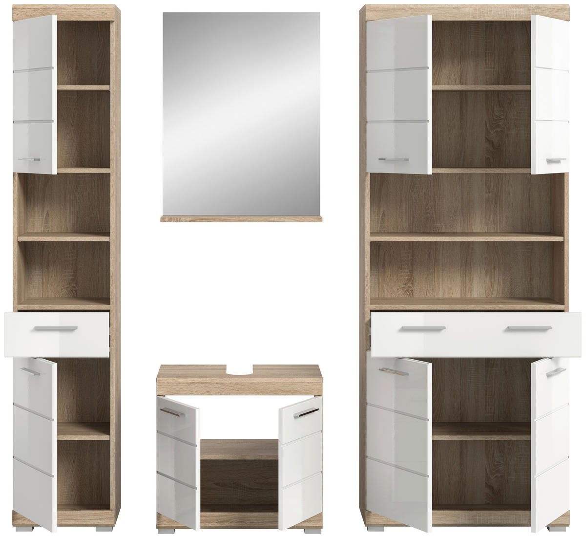 BADEZIMMER 4-teilig  in 171 cm  - Weiß Hochglanz/Silberfarben, MODERN, Glas/Holzwerkstoff (171cm) - MID.YOU