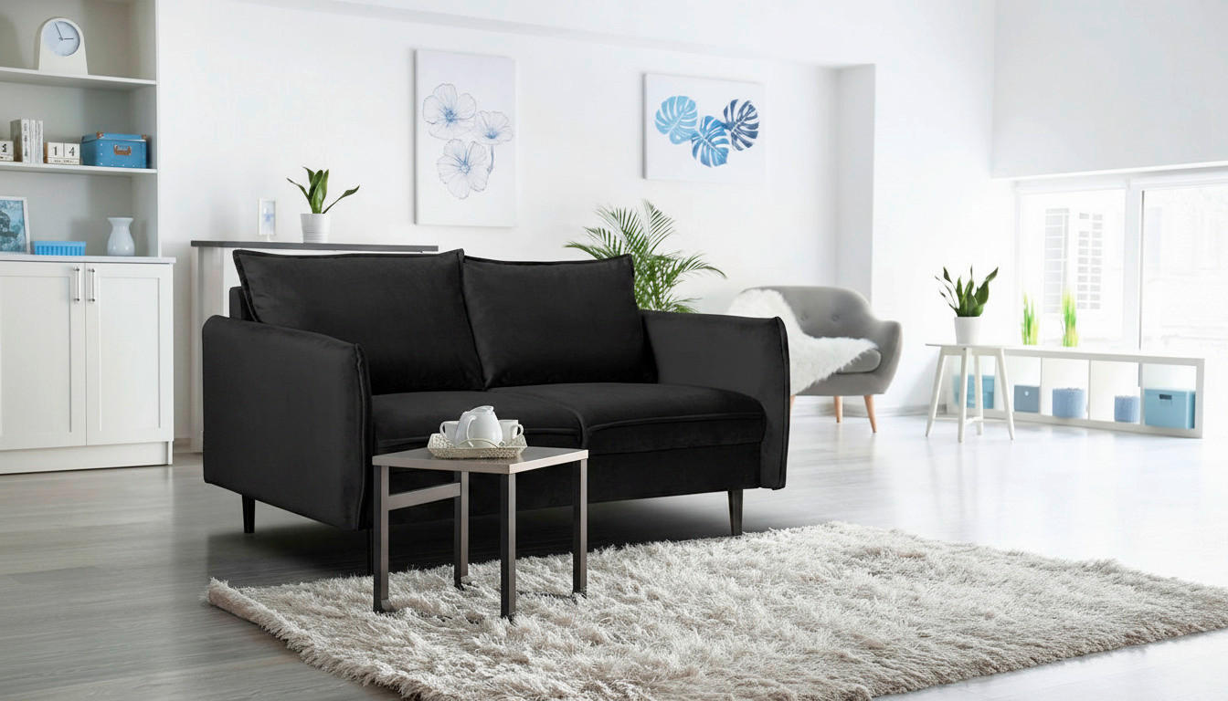 2-SITZER-SOFA JULI Samt Schwarz  - Schwarz, Design, Holz/Textil (138/86/100cm) - P & B