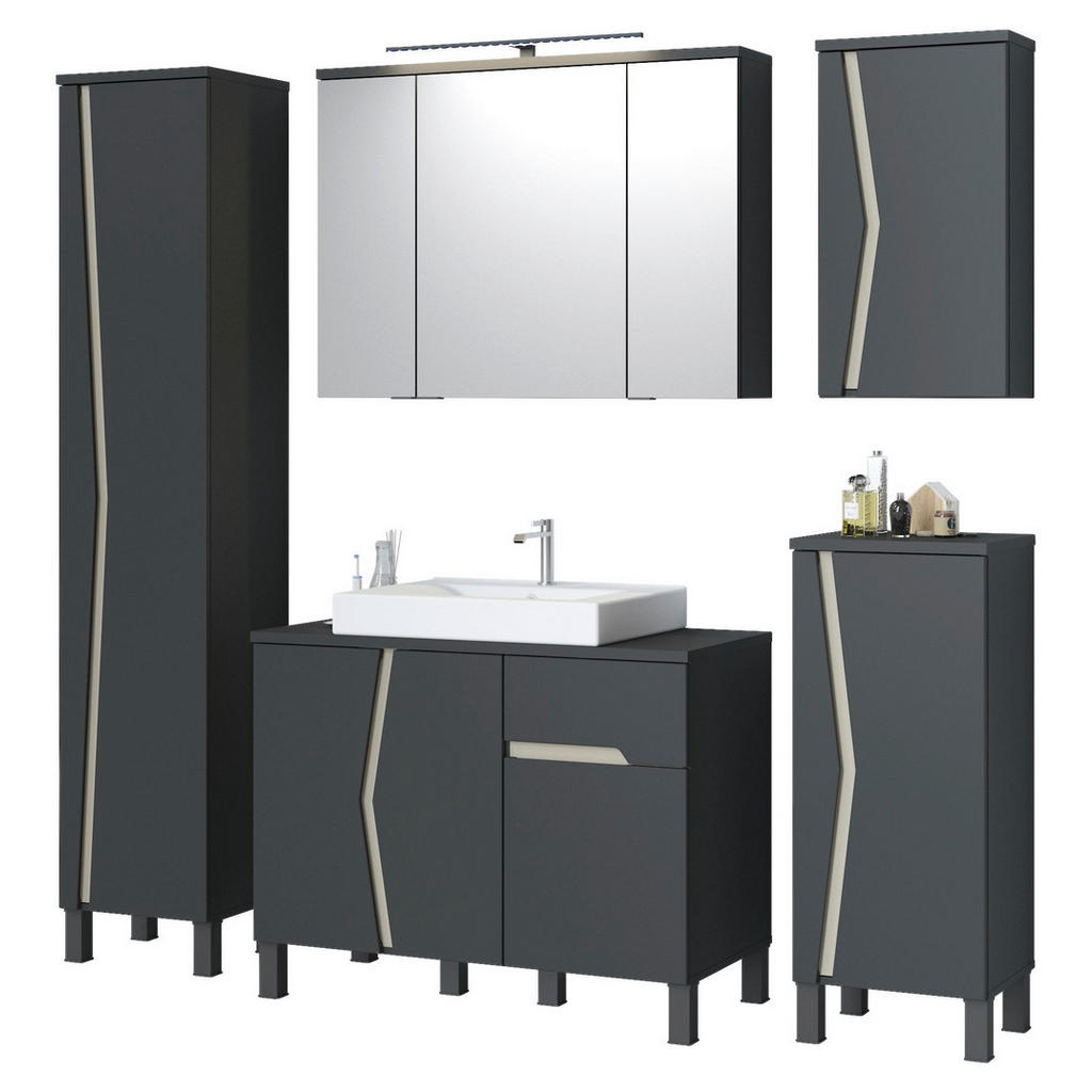 Thumbnail - Mid.you Hängeschrank Manhattan, Anthrazit, Holzwerkstoff, 3 Fächer, 40x72.5x20.3 cm, Badezimmer, Badezimmerschränke, Hän...