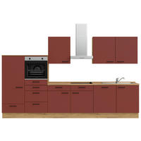 KÜCHENLEERBLOCK 360 cm   in Rot, Eichefarben  - Eichefarben/Rot, MODERN, Holzwerkstoff/Metall (360cm) - Nobilia