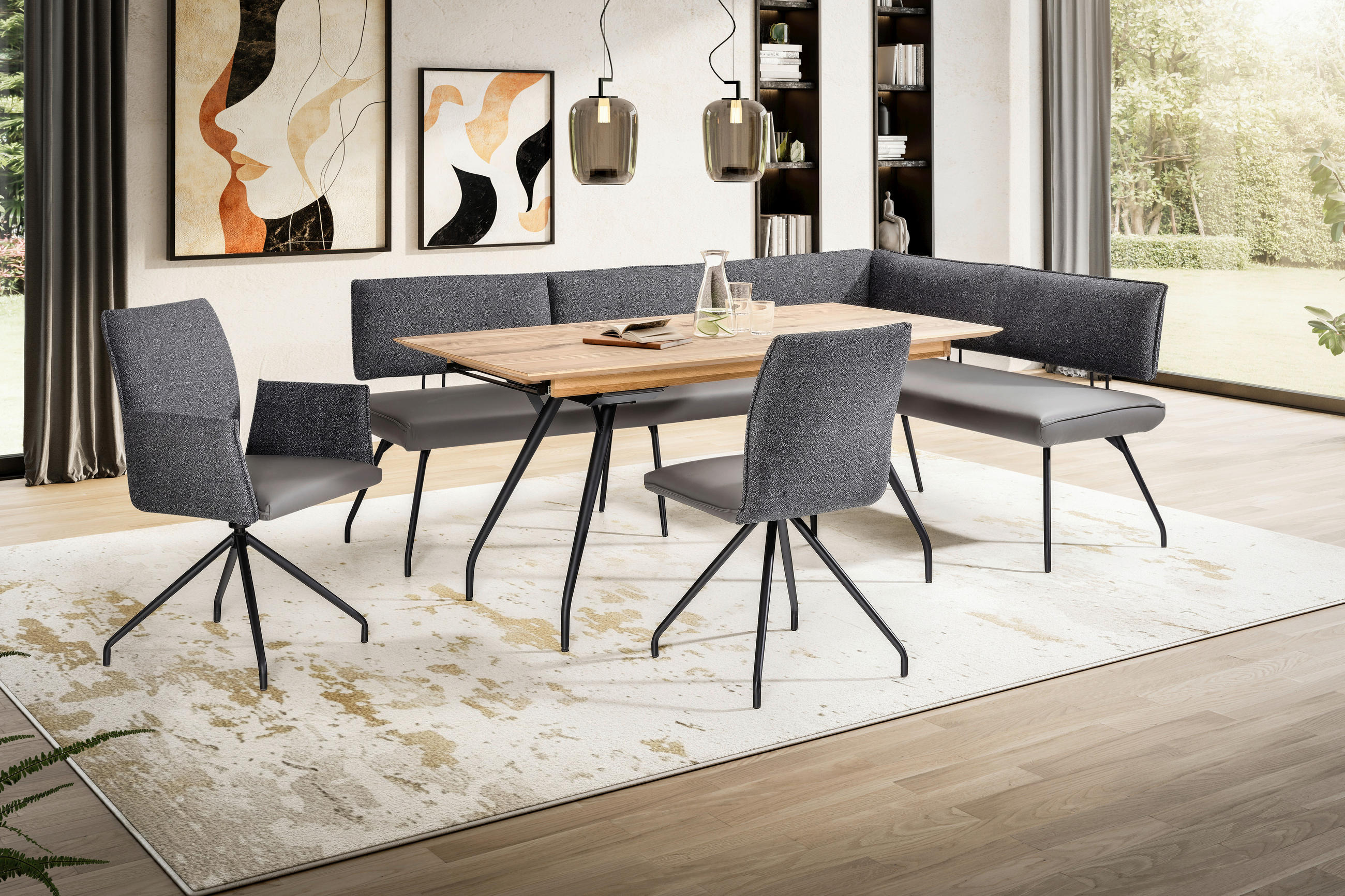 ESSTISCH Eiche rechteckig Schwarz, Eichefarben  - Eichefarben/Schwarz, Design, Holz/Holzwerkstoff (160/90/76cm) - Moderano